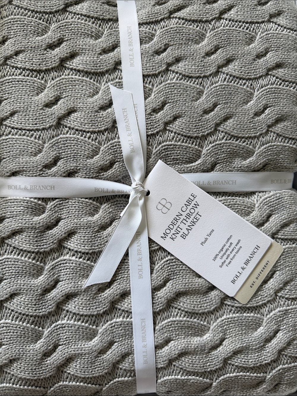 Boll & Branch Modern Cable Knit Throw Blanket — Heathered Pewter (Light Gray)